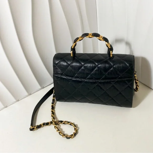 CHANEL Handle Flap Bag Black Aged Calfskin with Gold Hardware - Picture 2 of 12